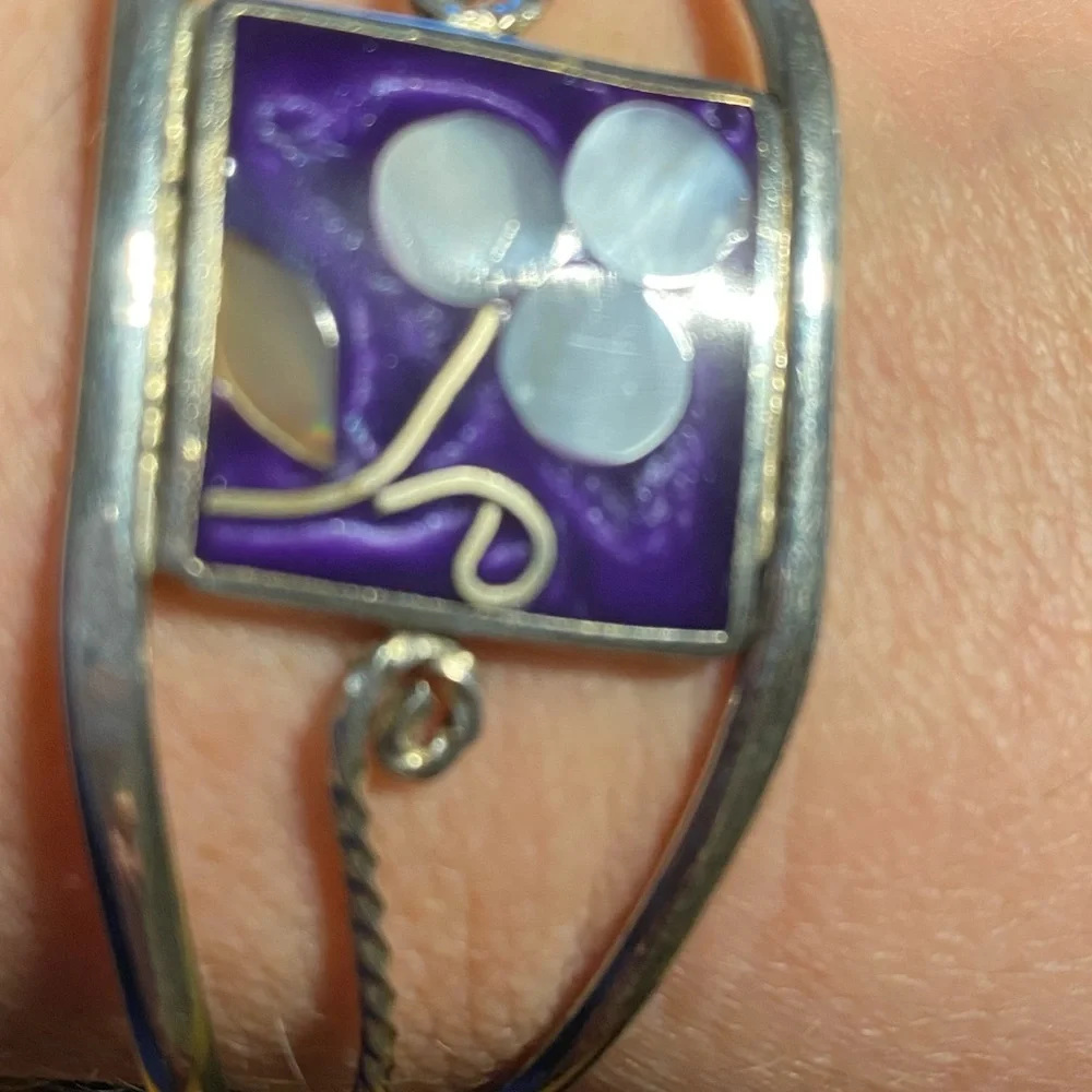 Mexico  Alpaca  Signed  Pearl  Flower  Adjustable Bracelet